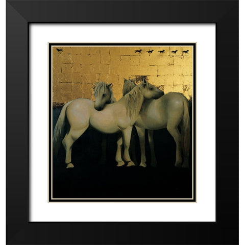 White Horses Black Modern Wood Framed Art Print with Double Matting by Unknown
