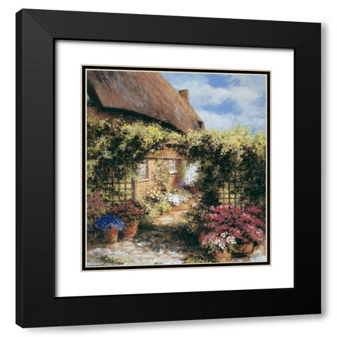 Thatched Cottage Black Modern Wood Framed Art Print with Double Matting by Unknown