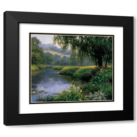 Lake Florals Black Modern Wood Framed Art Print with Double Matting by Unknown