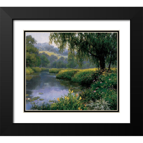 Lake Florals Black Modern Wood Framed Art Print with Double Matting by Unknown