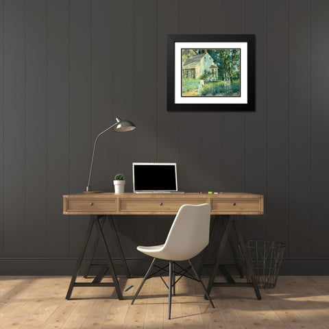 Picking Flowers Black Modern Wood Framed Art Print with Double Matting by Unknown