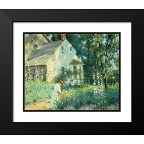 Picking Flowers Black Modern Wood Framed Art Print with Double Matting by Unknown