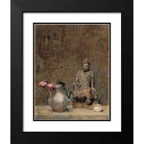 Oriental Clay Man Black Modern Wood Framed Art Print with Double Matting by Unknown
