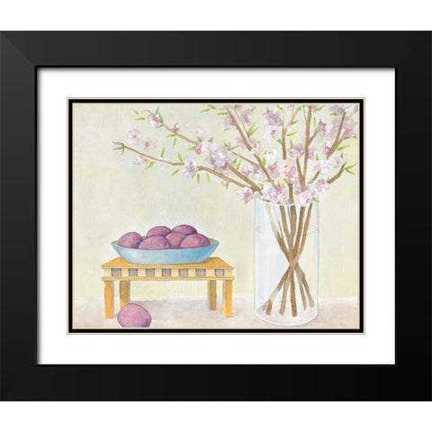 Plums And Vase Black Modern Wood Framed Art Print with Double Matting by Unknown