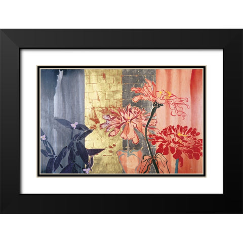 Floral Stencils Black Modern Wood Framed Art Print with Double Matting by Unknown