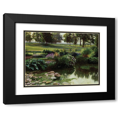 Lakeside Floral Black Modern Wood Framed Art Print with Double Matting by Unknown