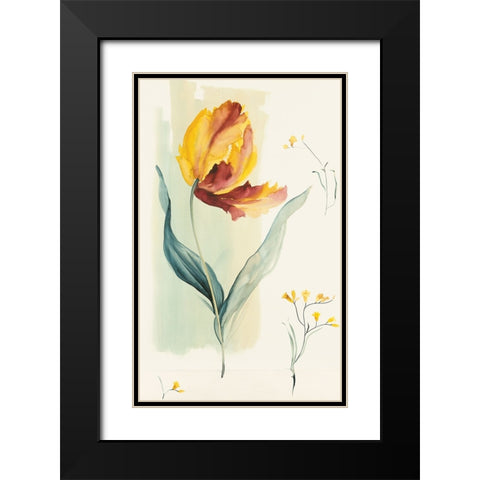 Yellow Exotic Floral Black Modern Wood Framed Art Print with Double Matting by Unknown