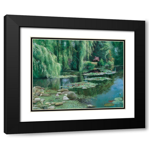 Waterlilies Pond Black Modern Wood Framed Art Print with Double Matting by Unknown