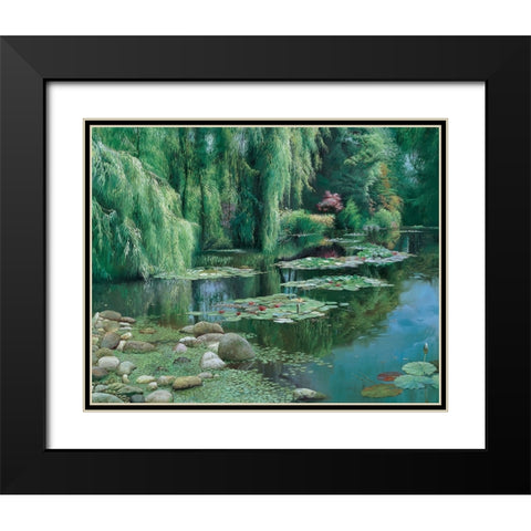 Waterlilies Pond Black Modern Wood Framed Art Print with Double Matting by Unknown