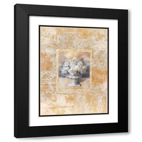 White Rose DamasqueI Black Modern Wood Framed Art Print with Double Matting by Unknown