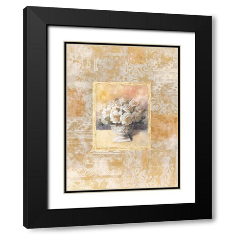 White Rose Damasque II Black Modern Wood Framed Art Print with Double Matting by Unknown