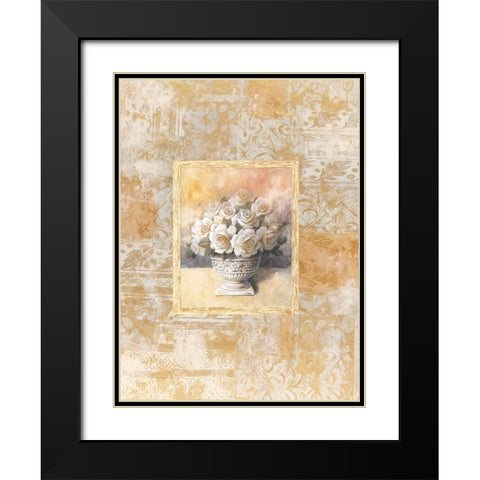 White Rose Damasque II Black Modern Wood Framed Art Print with Double Matting by Unknown