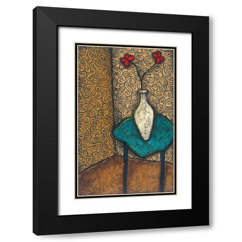 Vase on Blue Table Black Modern Wood Framed Art Print with Double Matting by Unknown