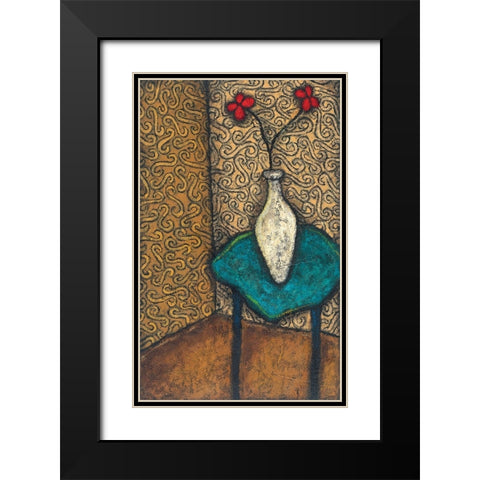 Vase on Blue Table Black Modern Wood Framed Art Print with Double Matting by Unknown