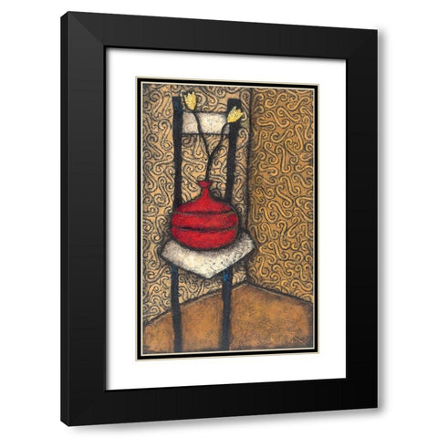Red Vase on Chair Black Modern Wood Framed Art Print with Double Matting by Unknown