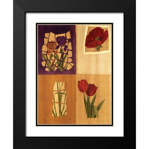 Floral Collage II Black Modern Wood Framed Art Print with Double Matting by Unknown