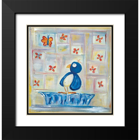 Birdy Blue Black Modern Wood Framed Art Print with Double Matting by Unknown