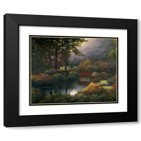 Red Bridge Black Modern Wood Framed Art Print with Double Matting by Unknown