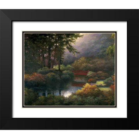 Red Bridge Black Modern Wood Framed Art Print with Double Matting by Unknown