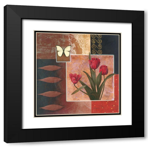 Rose with Butterfly Collage Black Modern Wood Framed Art Print with Double Matting by Unknown