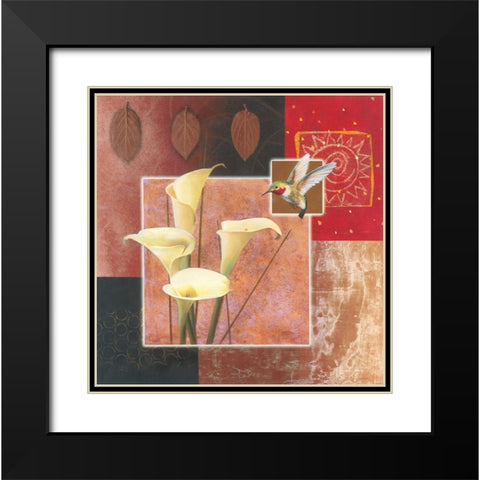 Calla Lily with Hummingbird Black Modern Wood Framed Art Print with Double Matting by Unknown