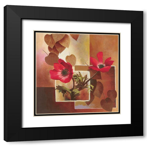 Red Poppy Collage Black Modern Wood Framed Art Print with Double Matting by Unknown