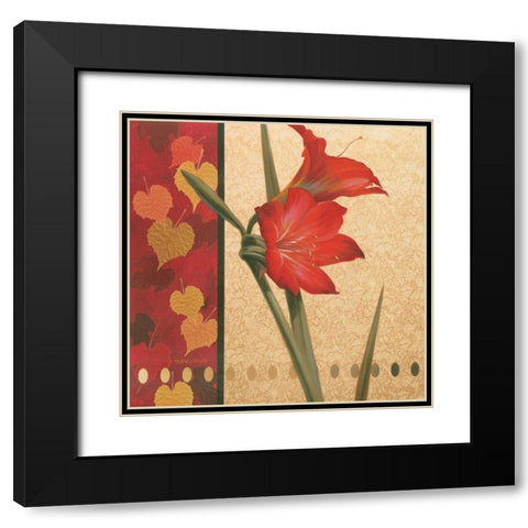 Red Amaryllis Damasque Black Modern Wood Framed Art Print with Double Matting by Unknown