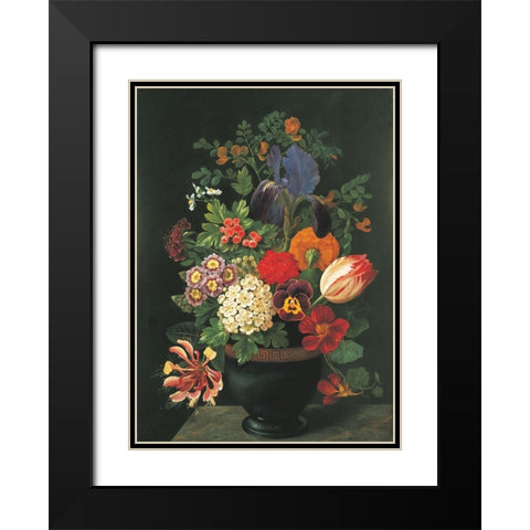 Dark Floral Black Modern Wood Framed Art Print with Double Matting by Unknown