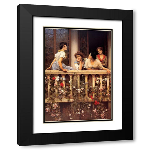On The Balcony Black Modern Wood Framed Art Print with Double Matting by Unknown