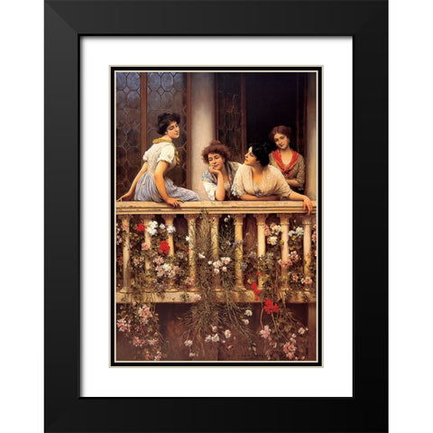 On The Balcony Black Modern Wood Framed Art Print with Double Matting by Unknown