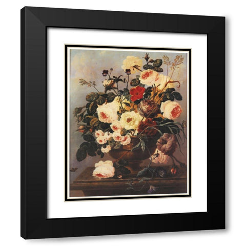 Floral on Desk Black Modern Wood Framed Art Print with Double Matting by Unknown