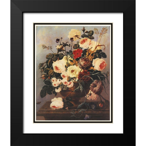 Floral on Desk Black Modern Wood Framed Art Print with Double Matting by Unknown