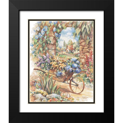 Wheelbarrow of Flowers Black Modern Wood Framed Art Print with Double Matting by Unknown