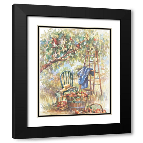 Apple Picking Black Modern Wood Framed Art Print with Double Matting by Unknown