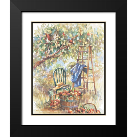 Apple Picking Black Modern Wood Framed Art Print with Double Matting by Unknown