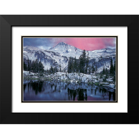 Mountain Reflection Black Modern Wood Framed Art Print with Double Matting by Unknown