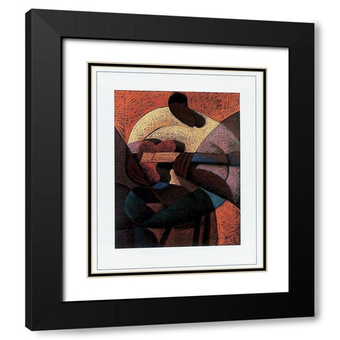 Guitar Strummin Black Modern Wood Framed Art Print with Double Matting by Unknown