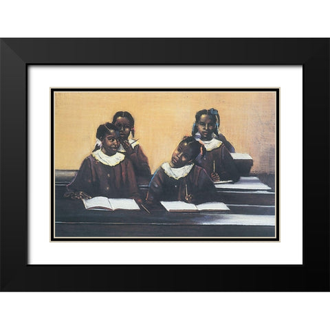 School Girls Black Modern Wood Framed Art Print with Double Matting by Unknown