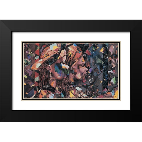 Collage Girls Black Modern Wood Framed Art Print with Double Matting by Unknown