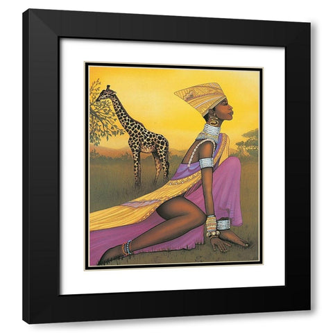 Princess and Giraffe Black Modern Wood Framed Art Print with Double Matting by Unknown