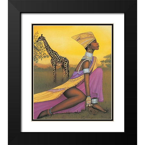 Princess and Giraffe Black Modern Wood Framed Art Print with Double Matting by Unknown
