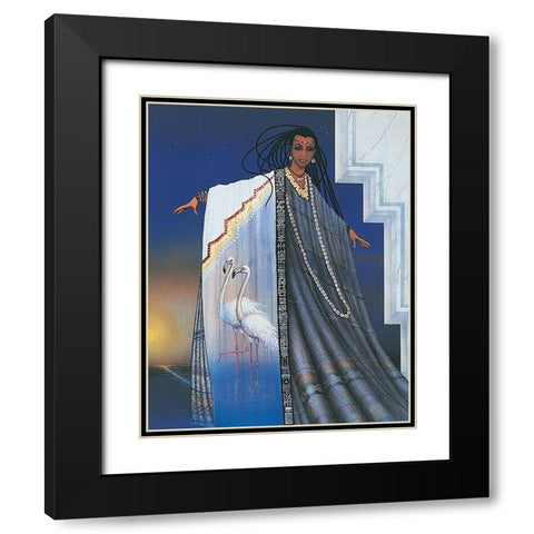 Princess and Flamingos Black Modern Wood Framed Art Print with Double Matting by Unknown