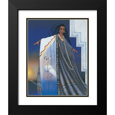 Princess and Flamingos Black Modern Wood Framed Art Print with Double Matting by Unknown