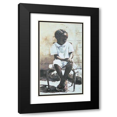 Bored Girl Black Modern Wood Framed Art Print with Double Matting by Unknown
