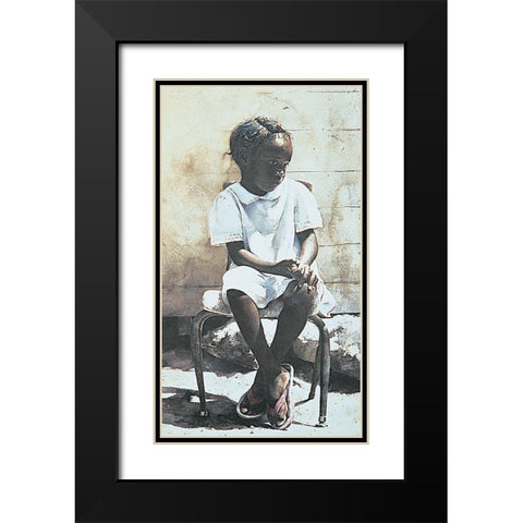 Bored Girl Black Modern Wood Framed Art Print with Double Matting by Unknown