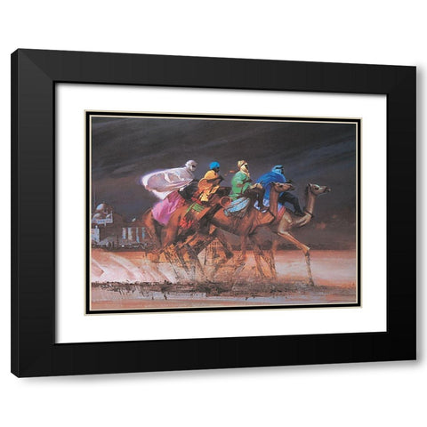 Camel Jockeys Black Modern Wood Framed Art Print with Double Matting by Unknown