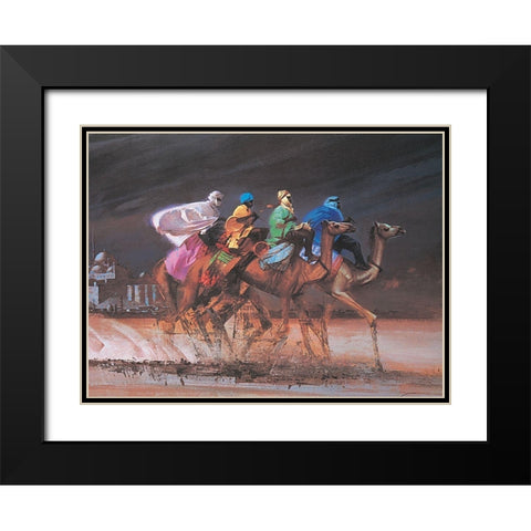 Camel Jockeys Black Modern Wood Framed Art Print with Double Matting by Unknown