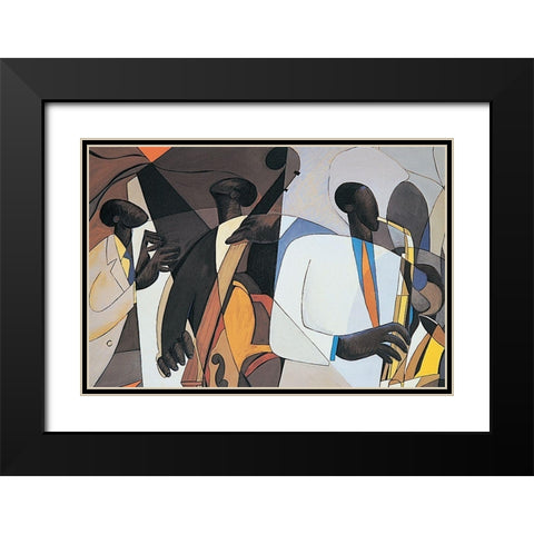 Jazz Trio Black Modern Wood Framed Art Print with Double Matting by Unknown