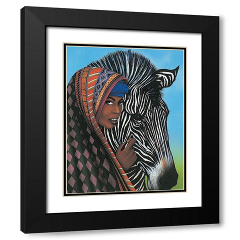 Woman and Zebra Black Modern Wood Framed Art Print with Double Matting by Unknown