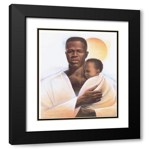 Father and Child Black Modern Wood Framed Art Print with Double Matting by Unknown